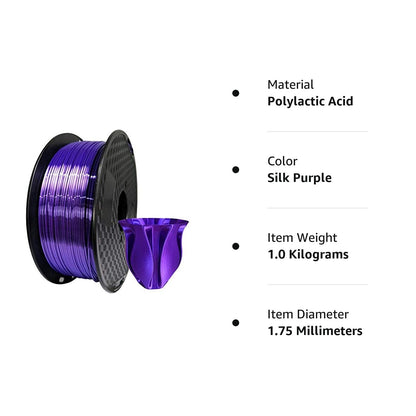 3D Core Silk Purple PLA Filament 1.75 mm 1KG 3D Printer Filament 2.2LBS Spool 3D Printing Materials Silky Shiny Dark Violet Metal Metallic Purple PLA Filament